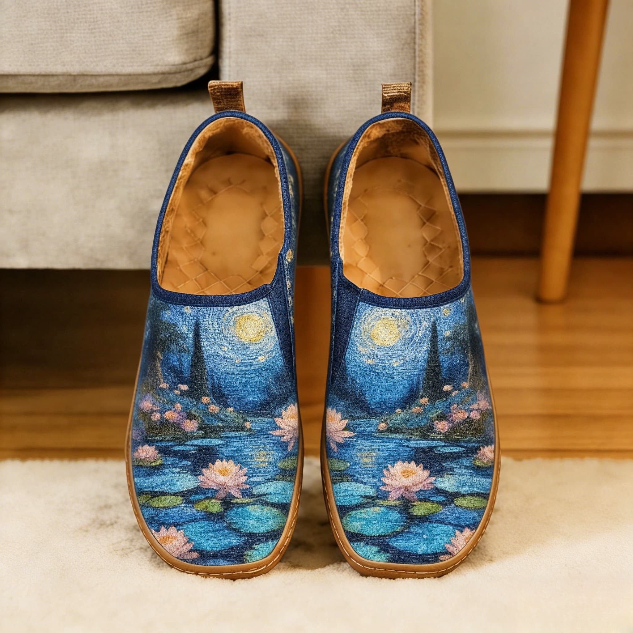 Starry Night Water Lily Canvas Casual Shoes