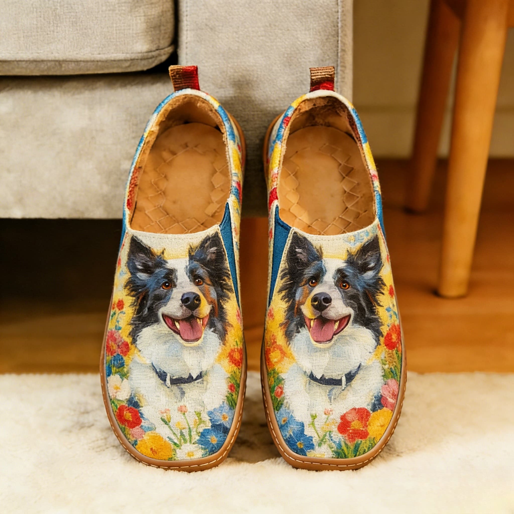 Floral Border Collie Canvas Casual Shoes