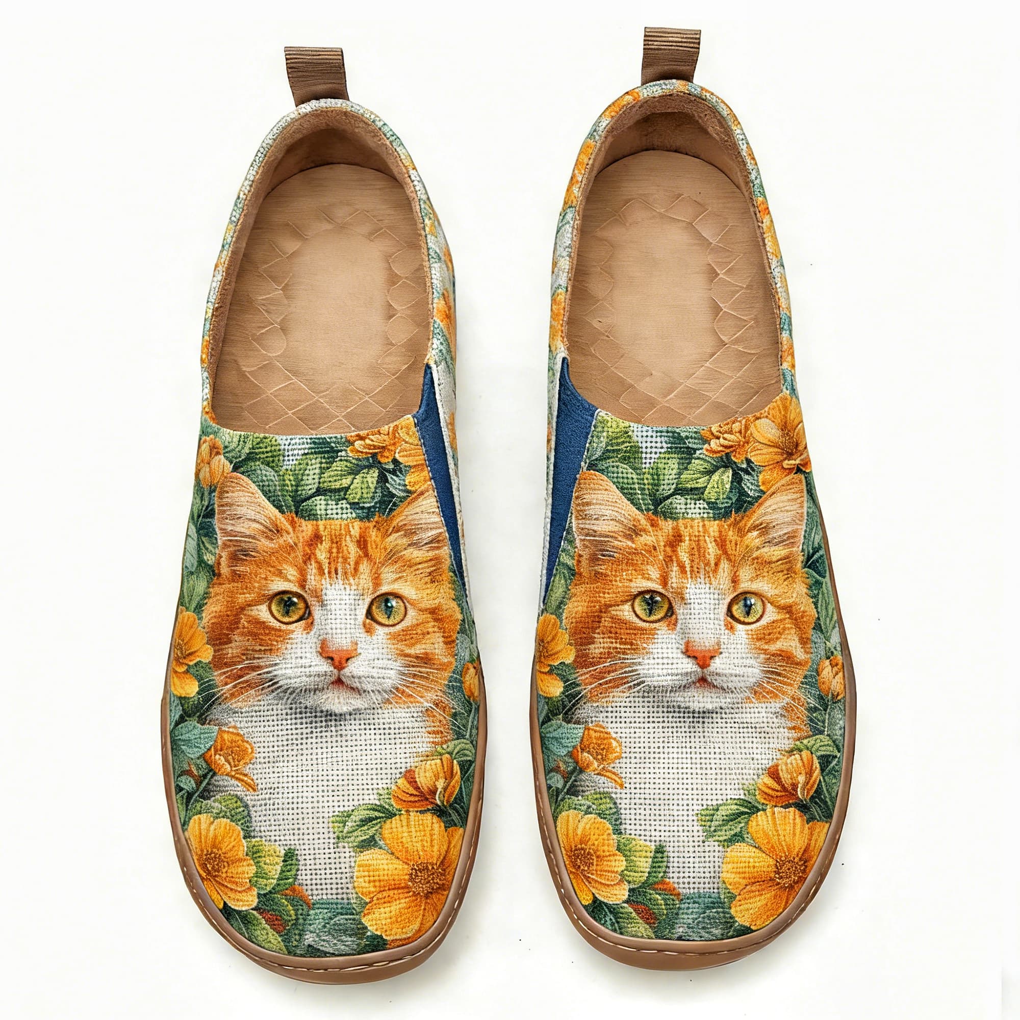 Sunset Meadow Orange Cat Canvas Casual Shoes