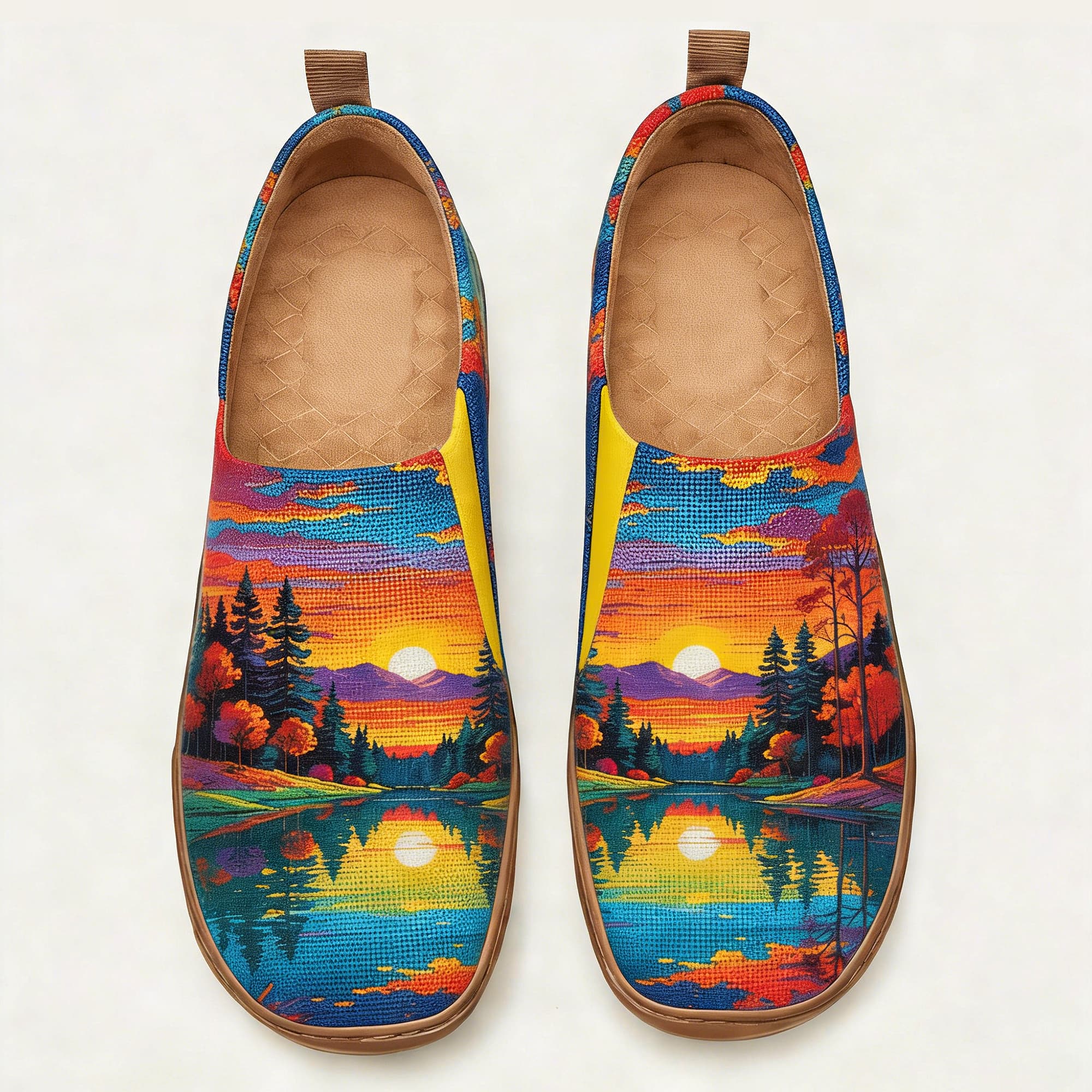 Vibrant Lake Sunset Canvas Casual Shoes