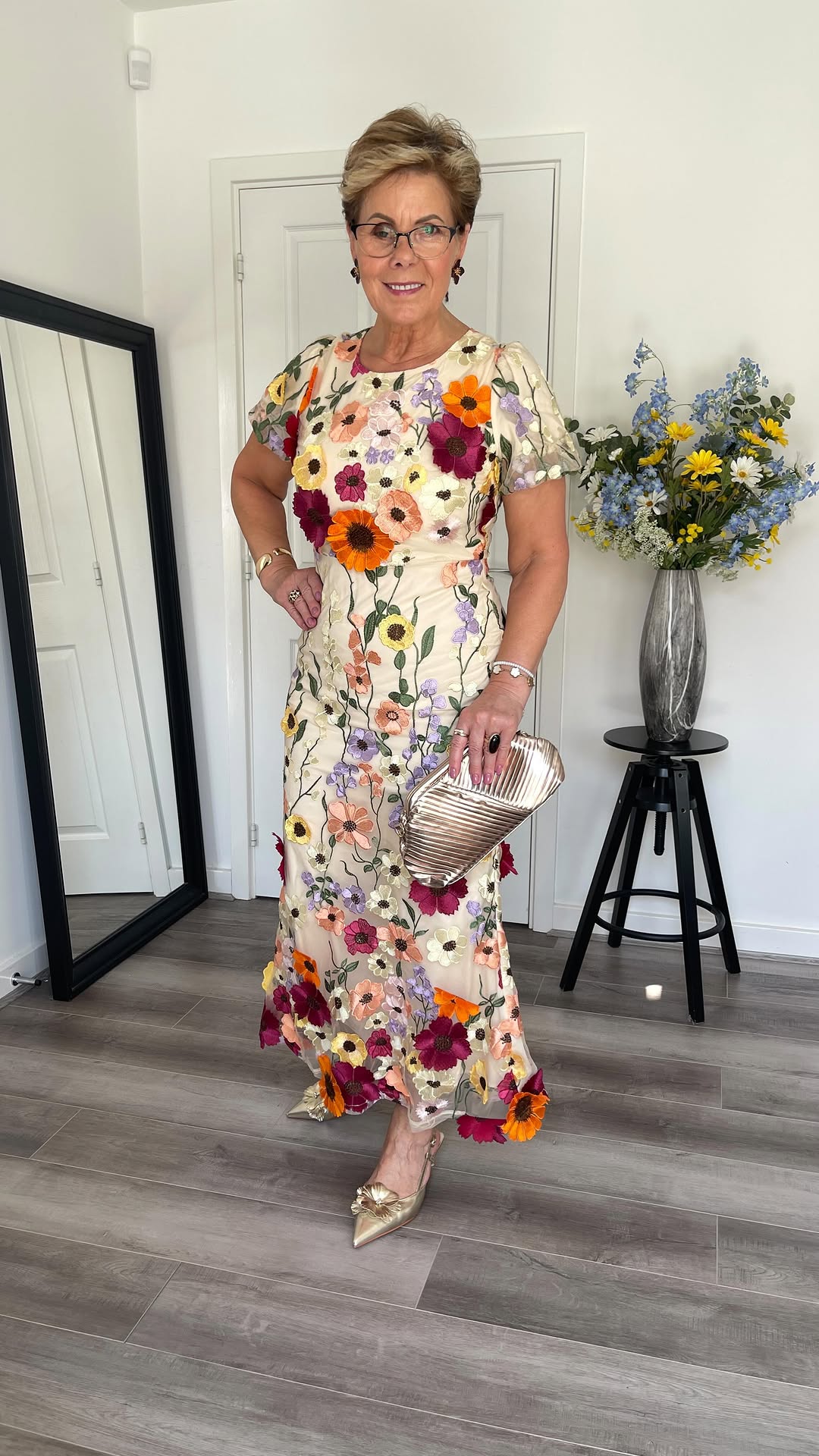 Spring Flowers in the Garden Embroidered Midi Dress