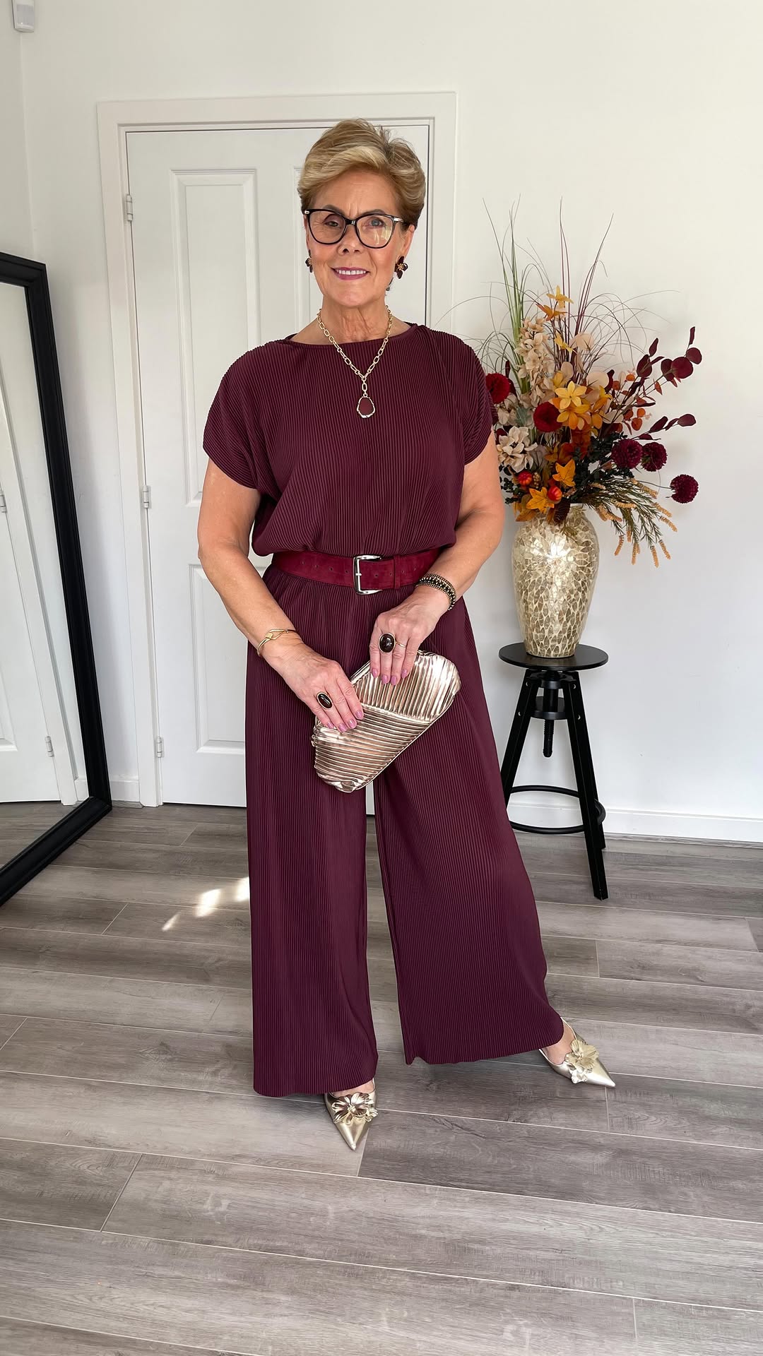 Elegant Red Wine Pleated Jumpsuit