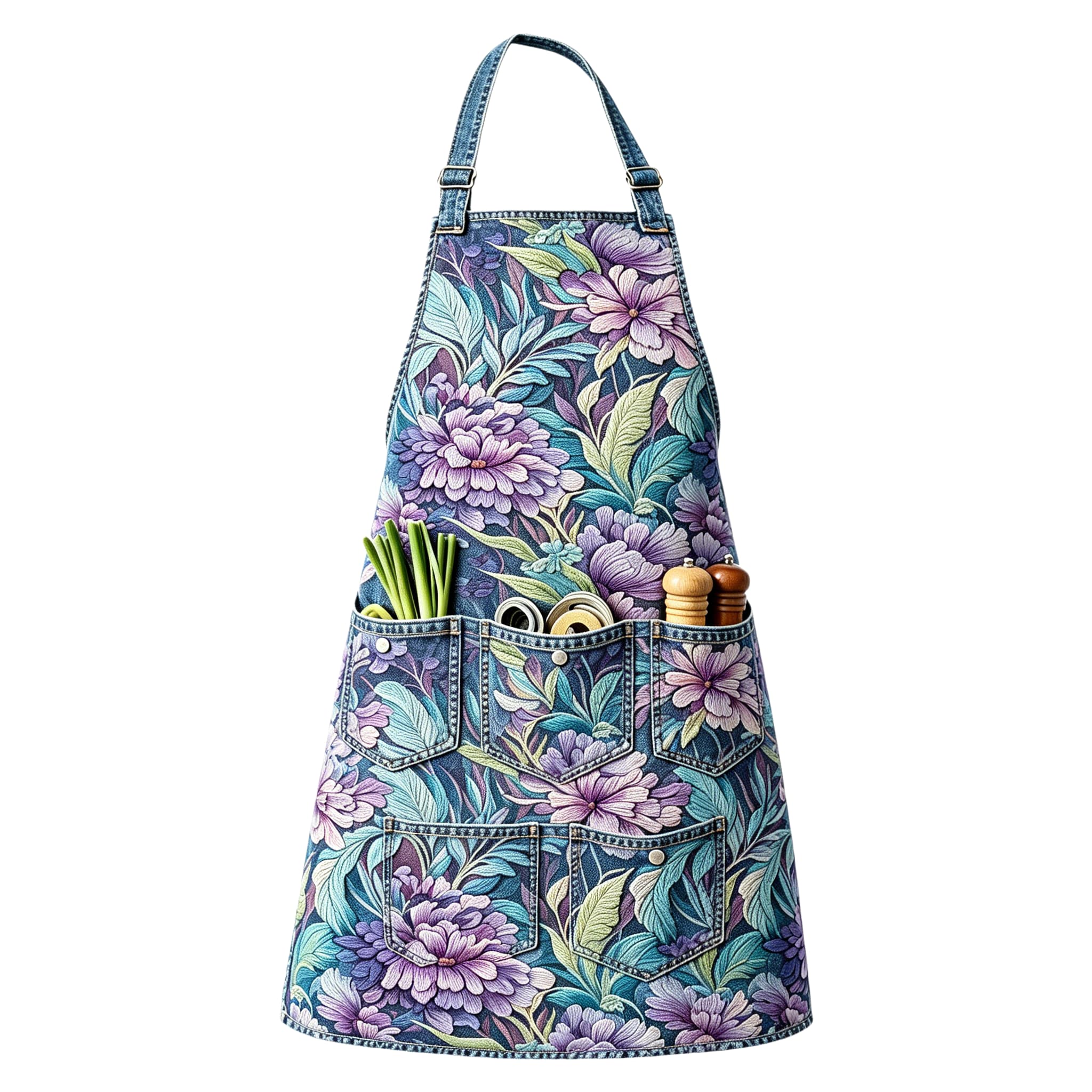 Mystic Purple Peony & Foliage Utility Halter Embroidered Apron