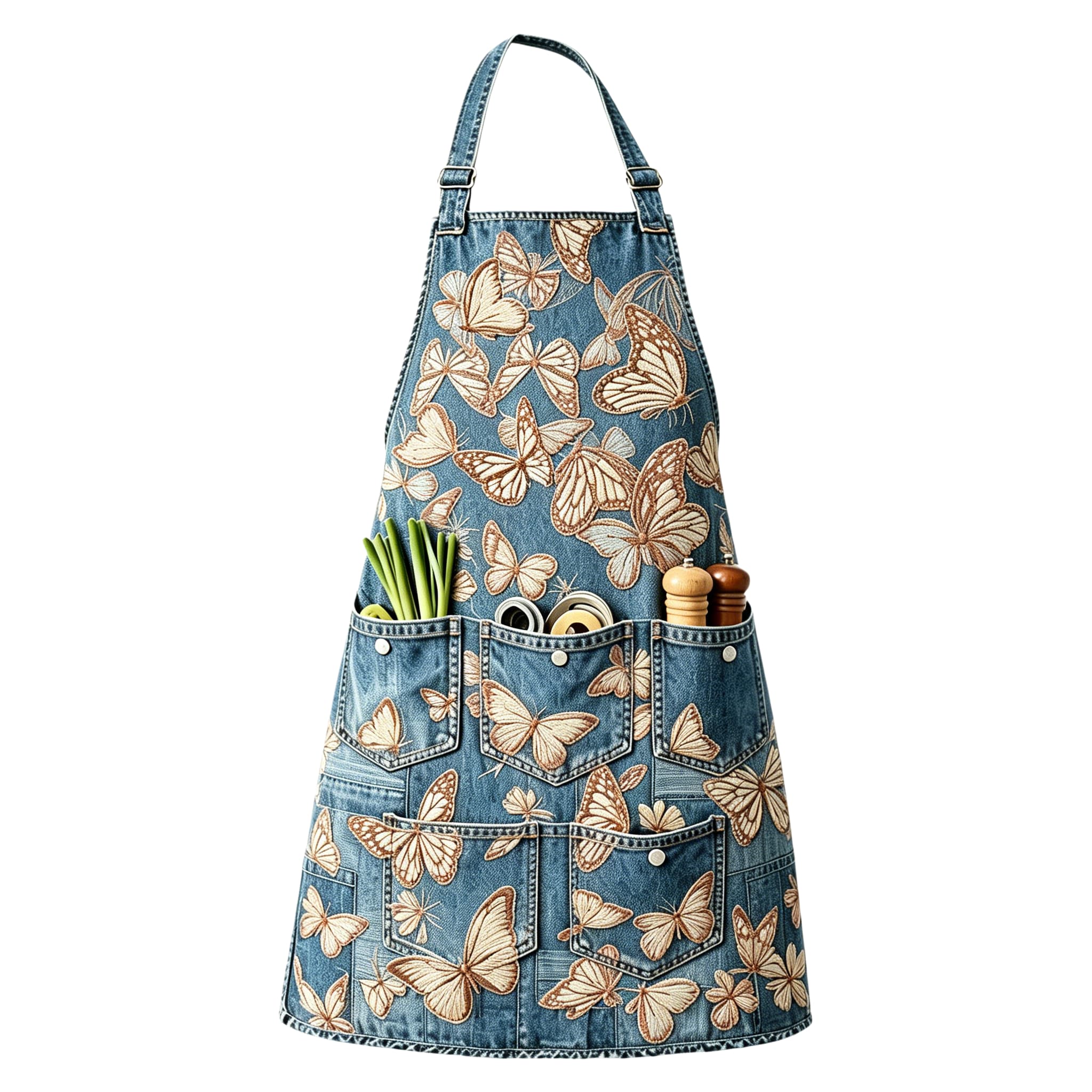 Vintage Monochrome Butterfly Swarm Utility Halter Embroidered Apron