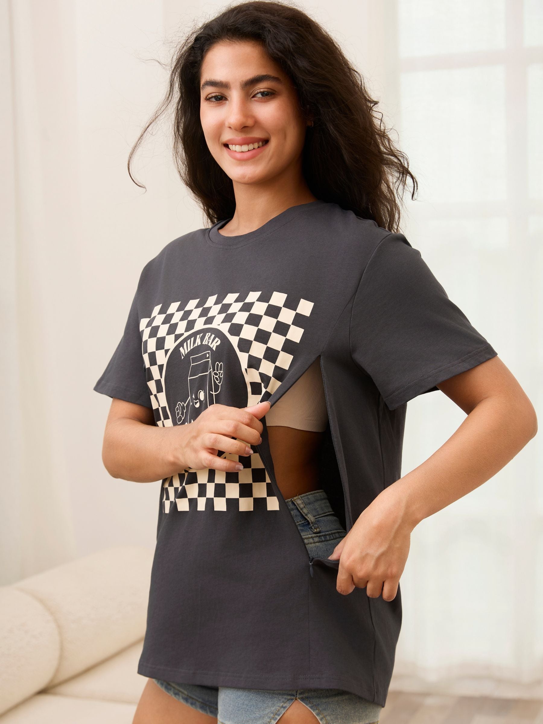 Checkered Milk Carton Nursing T-Shirt