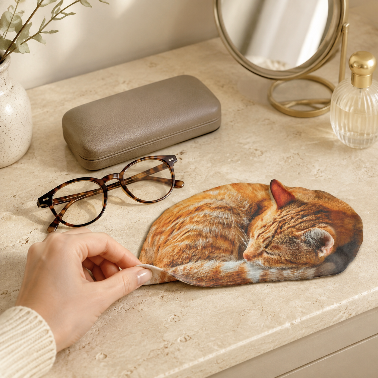 Napping Ginger Cat Microfiber Cleaning Cloth