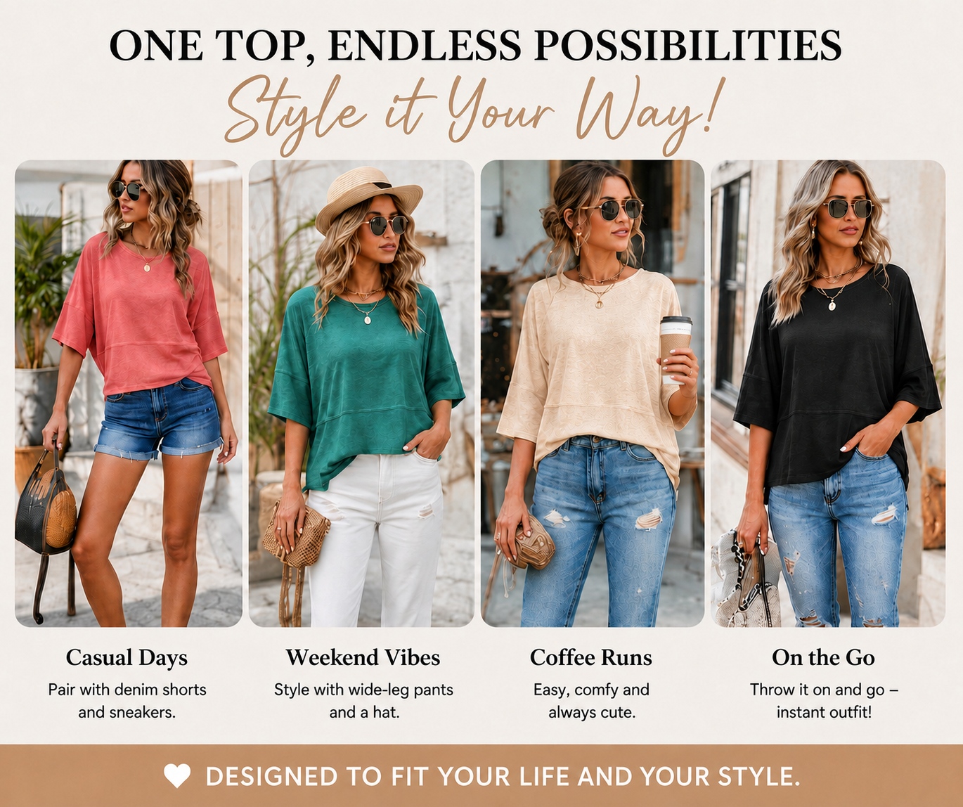 Panel Solid Color Flared Sleeve T-Shirt