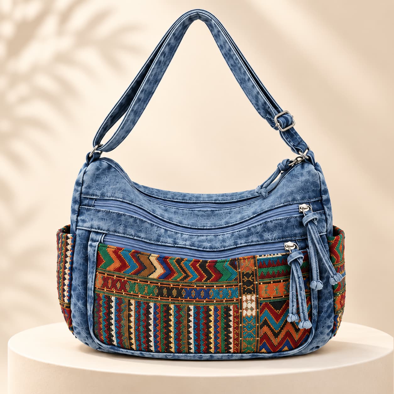 Vintage Woven Denim Crossbody Bag