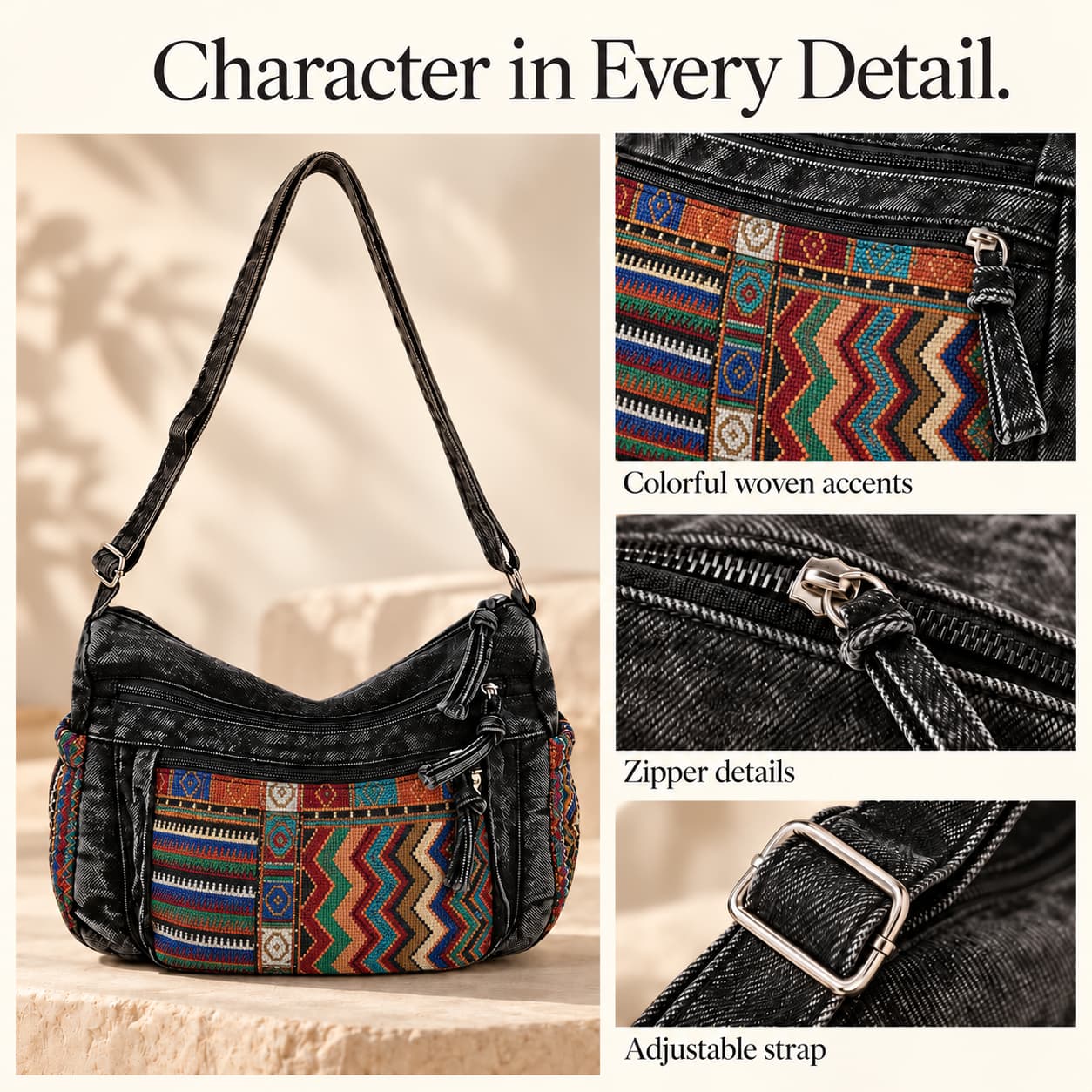 Vintage Woven Denim Crossbody Bag