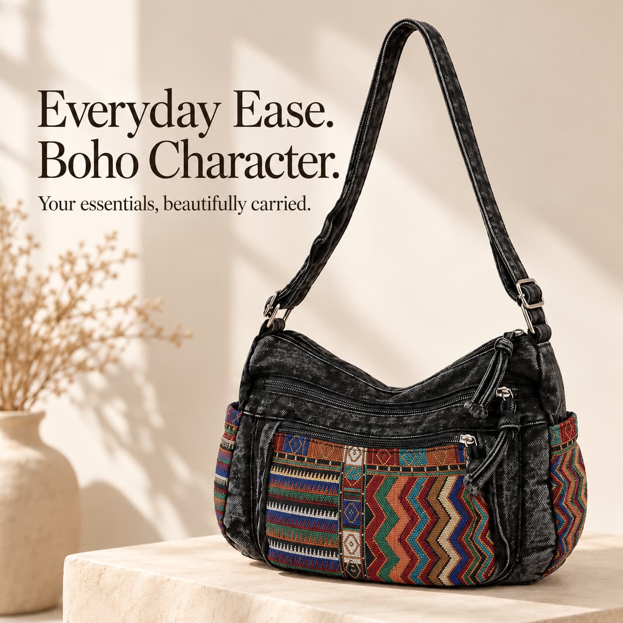 Vintage Woven Denim Crossbody Bag