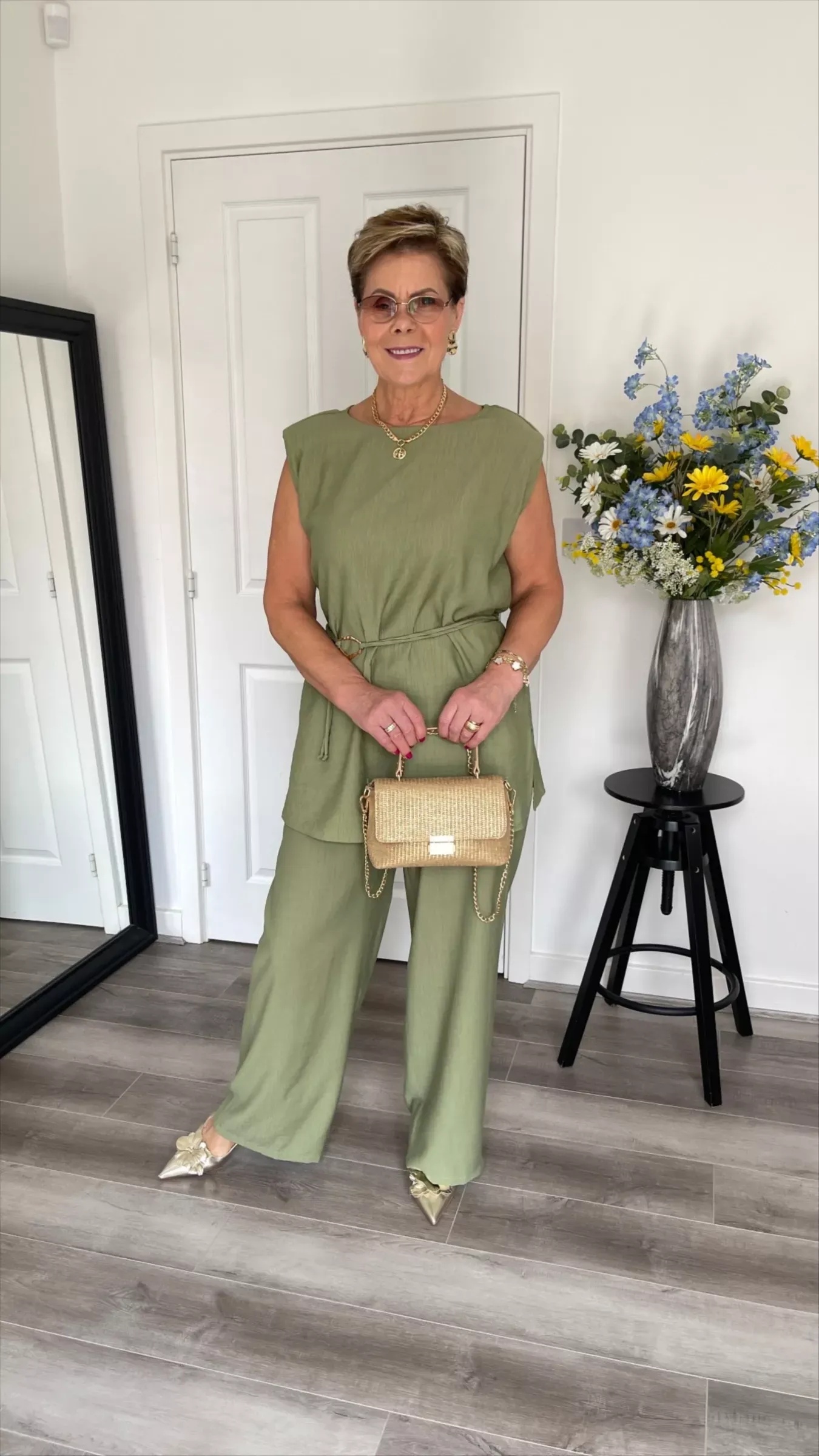 Sage Green Sleeveless Two-Piece Set