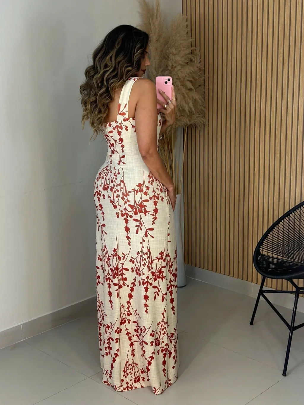 Red Botanical Print - Stripe Square Neck Maxi Dress