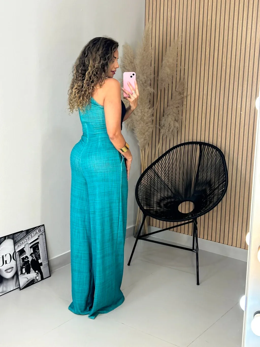 Teal Color Block Halter Wide Leg Jumpsuit