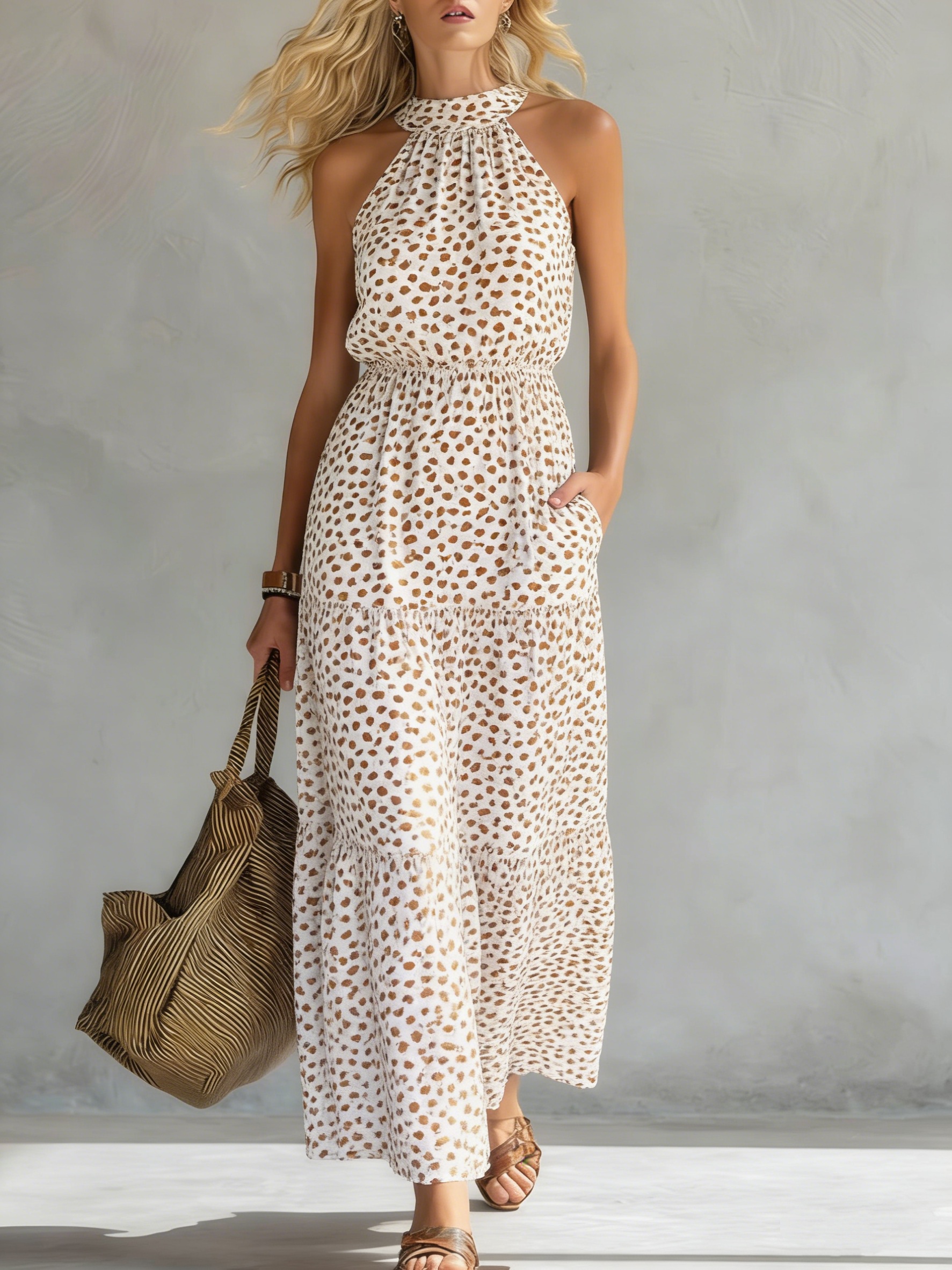 Dalmatian Print Halter Maxi Dress