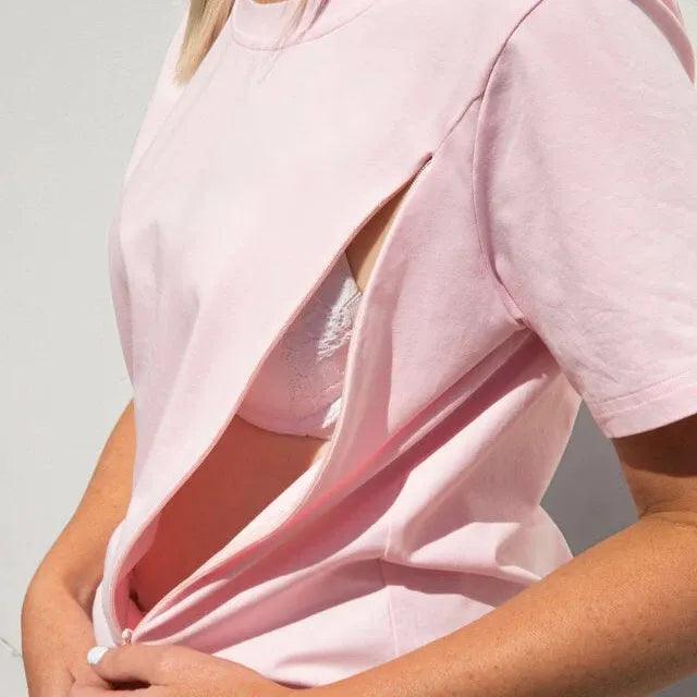 Plaid Zipper Nursing T-shirt
