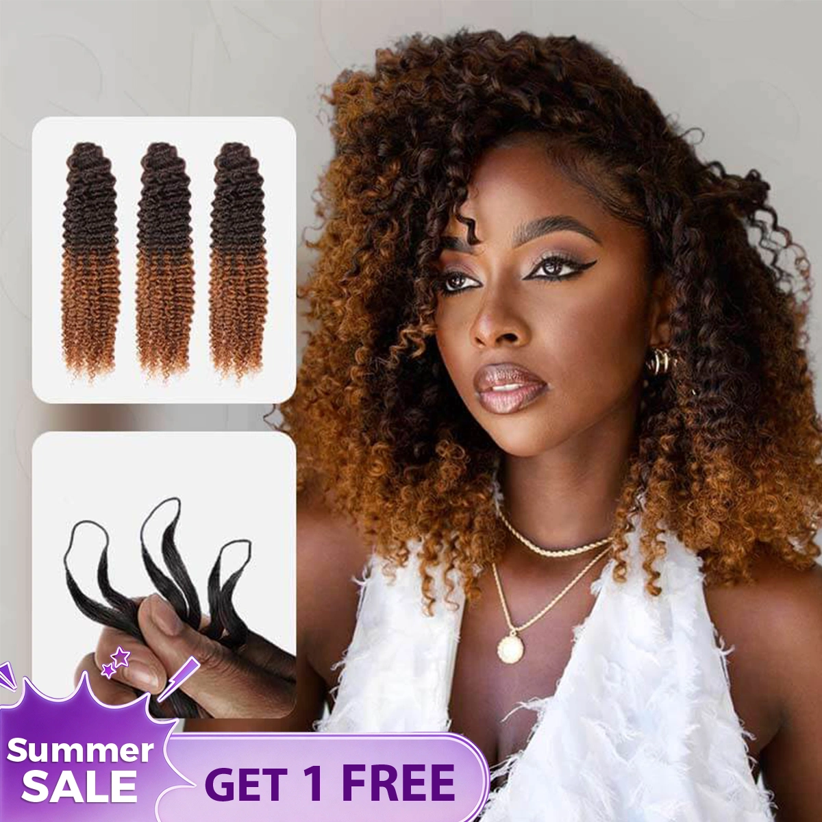 Onimehair™ Lightweight T2/30 Color Small Kinky Curly Feather Crochet Braid Human Hair Extension