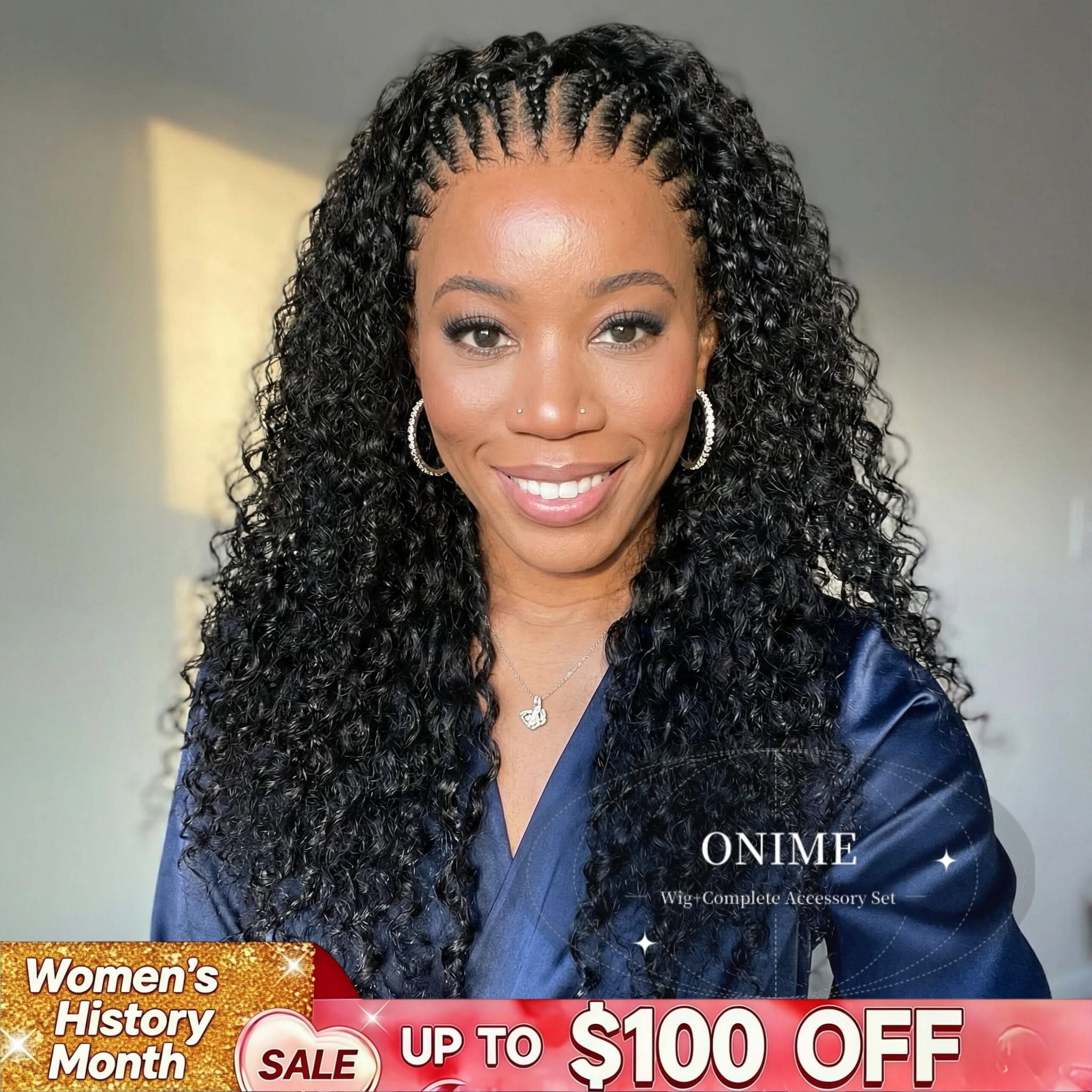 🔥( 15-Braids In Front )🔥Knotless Fulani Braids Deep Wave Glueless Ear-to-ear 13x4 Frontal HD Lace Wig Human HairFor Black Women - Onime Hair