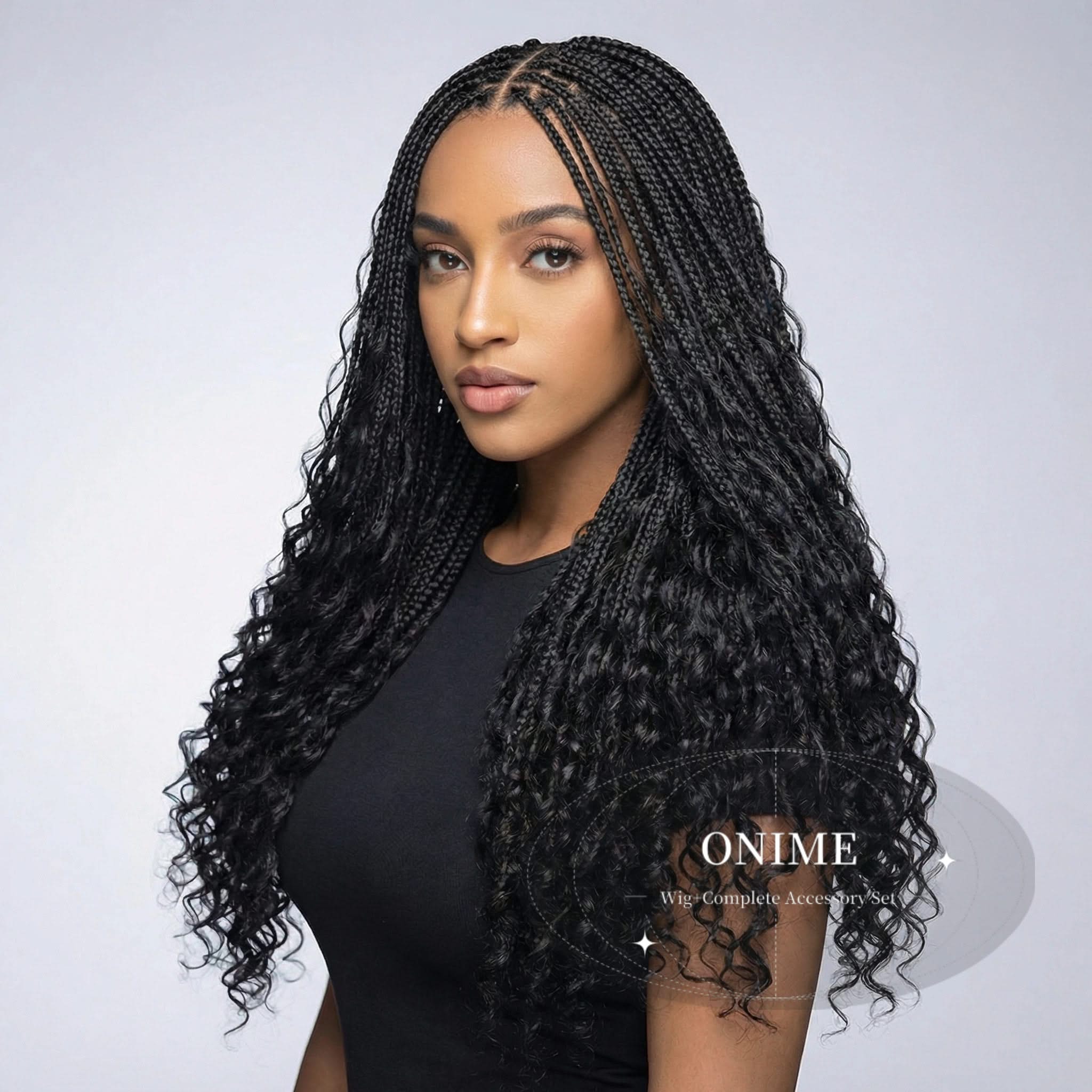 Human Hair Full Lace Braided Wig Glueless Middle Parts Small Boho Knotless Braids - Onime Hair