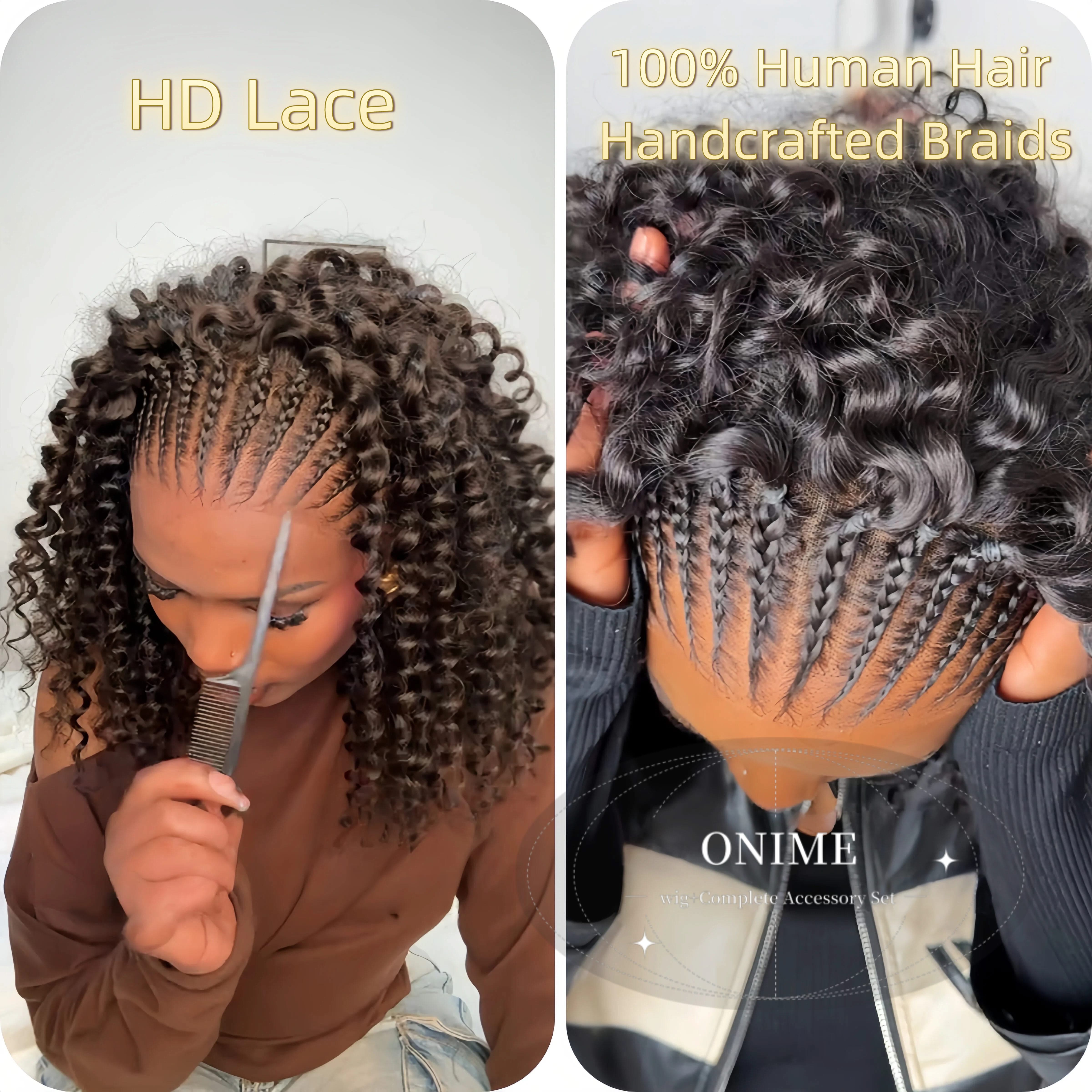 🔥( 15-Braids In Front )🔥Knotless Fulani Braids Deep Wave Glueless Ear-to-ear 13x4 Frontal HD Lace Wig Human HairFor Black Women - Onime Hair