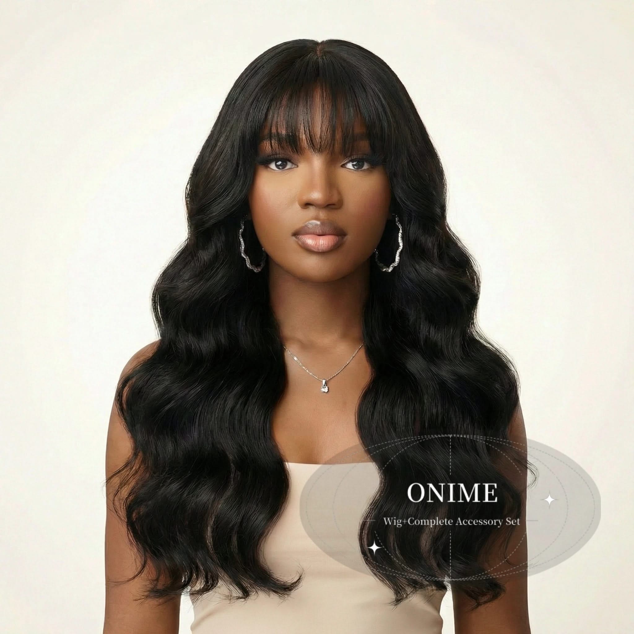 All-Day Comfort™ Wig Density Loose Body Wave Glueless5x5 Closure HD Lace Human Hair Wig with Bangs Pre-Cut Lace - Onime Hair
