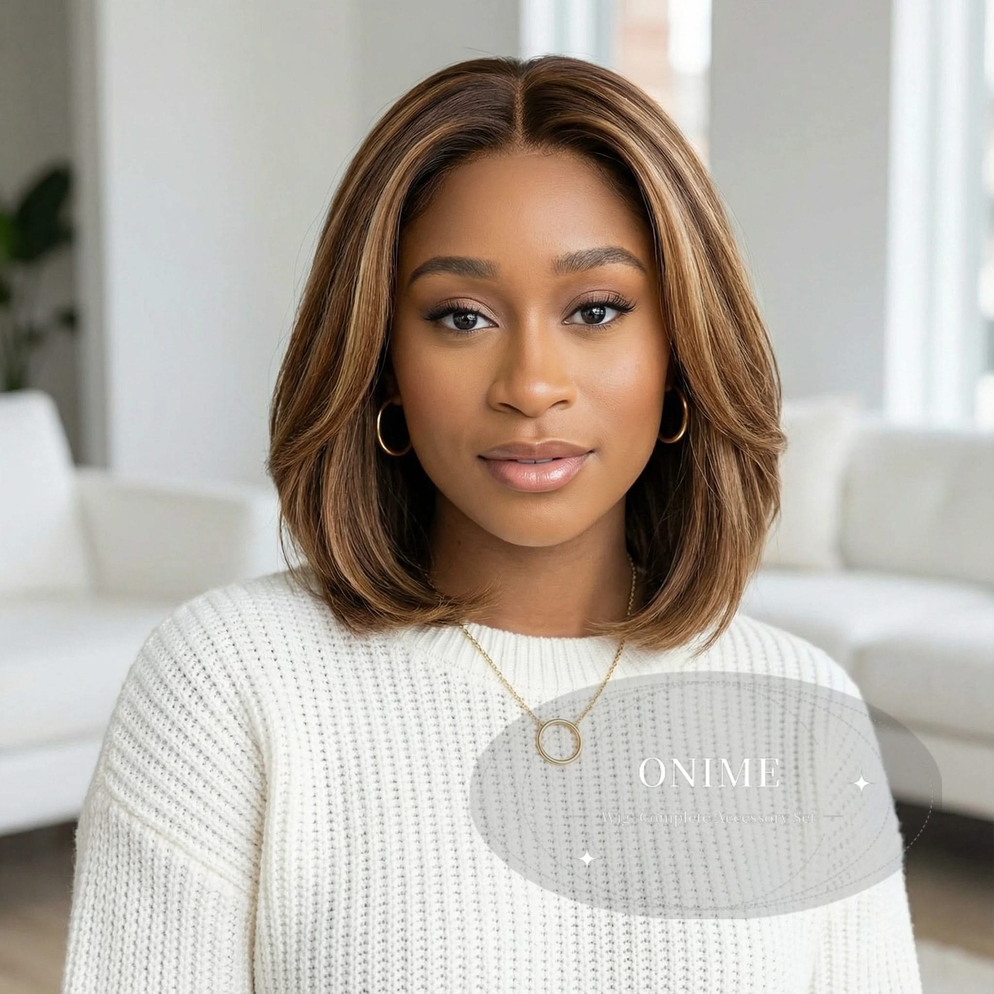 Blonde Highlight / Brown Highlight Short Layered Bob Wig Glueless 5x5 Closure Pre-Cut Lace Wig - Onime Hair