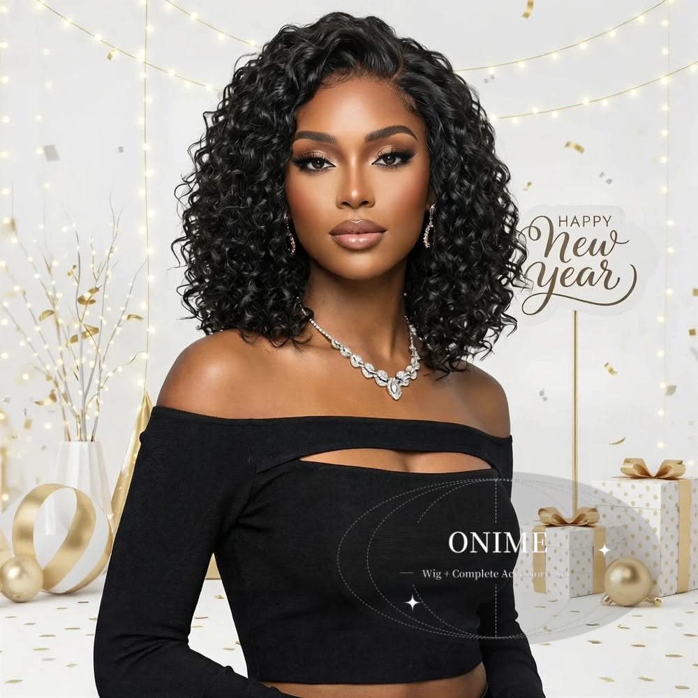 Ready to Go Blonde Highlight / Natural Black Water Wave Short Curly Bob Wig Glueless Minimalist HD Lace Wig Pre-Cut Lace - Onime Hair