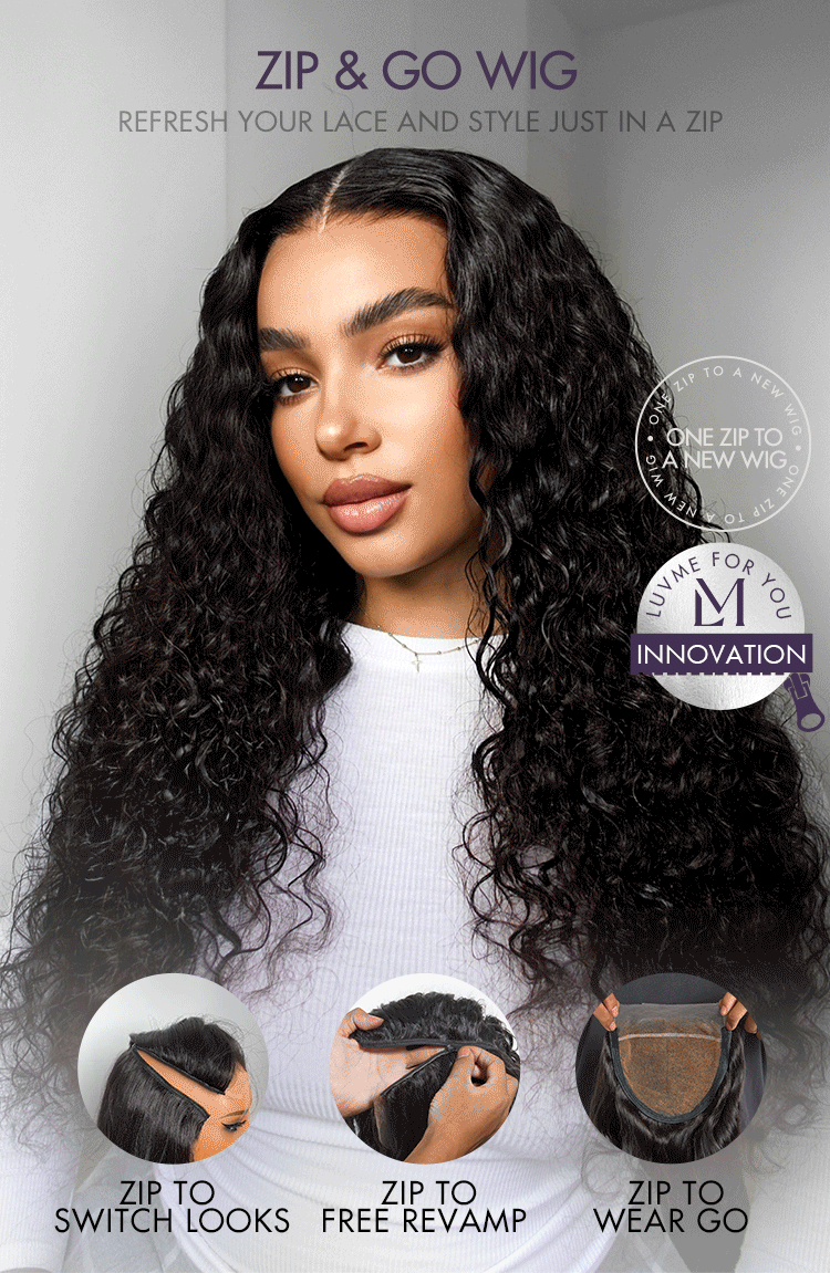 ZIP & GO WIGS | Deep Wave Natural Max Ear-to-Ear 13x5 Frontal HD Lace Wig Buy 1 Get 1 Free Replaceable Top