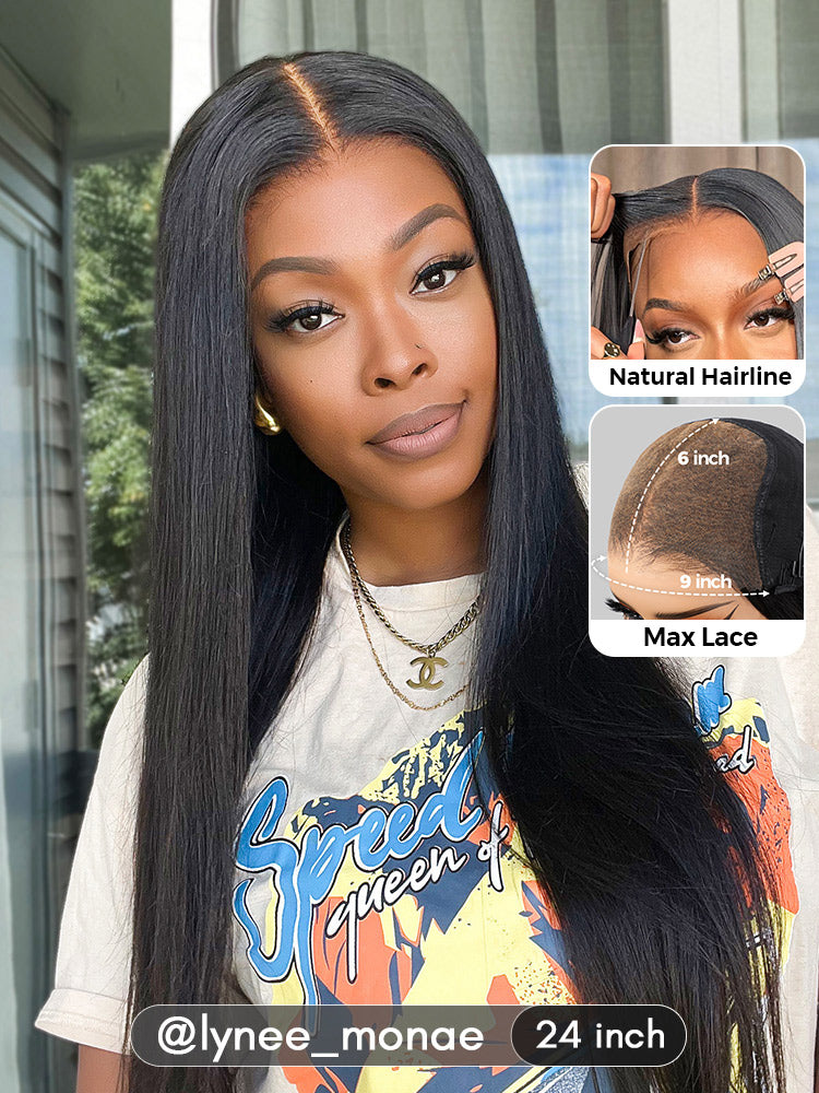 Onimehair™ 9x6 HD Lace M-cap Wear Go Glueless Mini Knots Straight Hair Pre-cut Lace Front Wig Pre-plucked