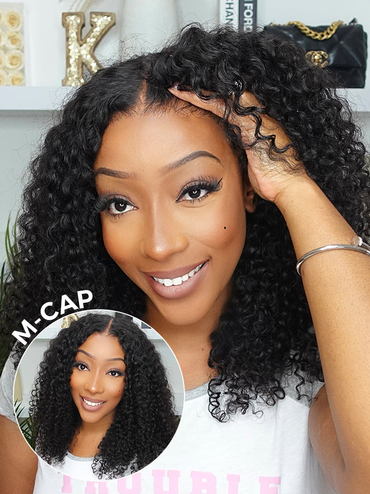 Onimehair™ Pre-cut 9x6 Lace M-cap Wear Go Glueless Mini Knots onimehair Curly Hair HD Lace Front Wig Pre-plucked
