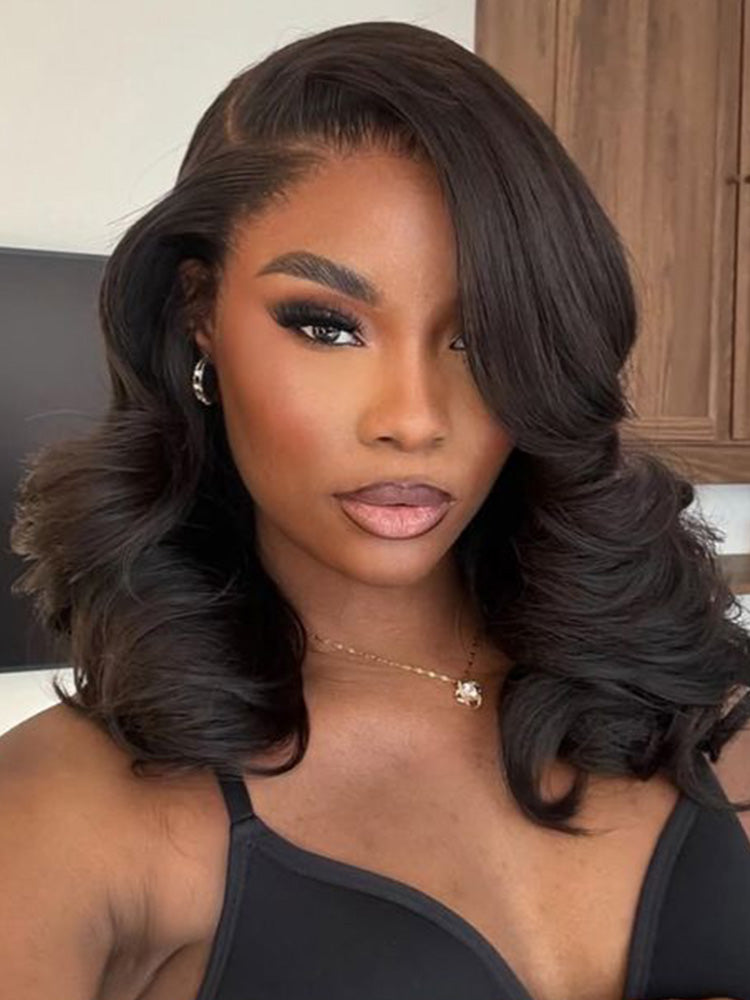 Onimehair™ Pre-bleached Body Wave Hair Wear Go Bob Wig 7x5 Pre-cut HD Lace Pre-plucked
