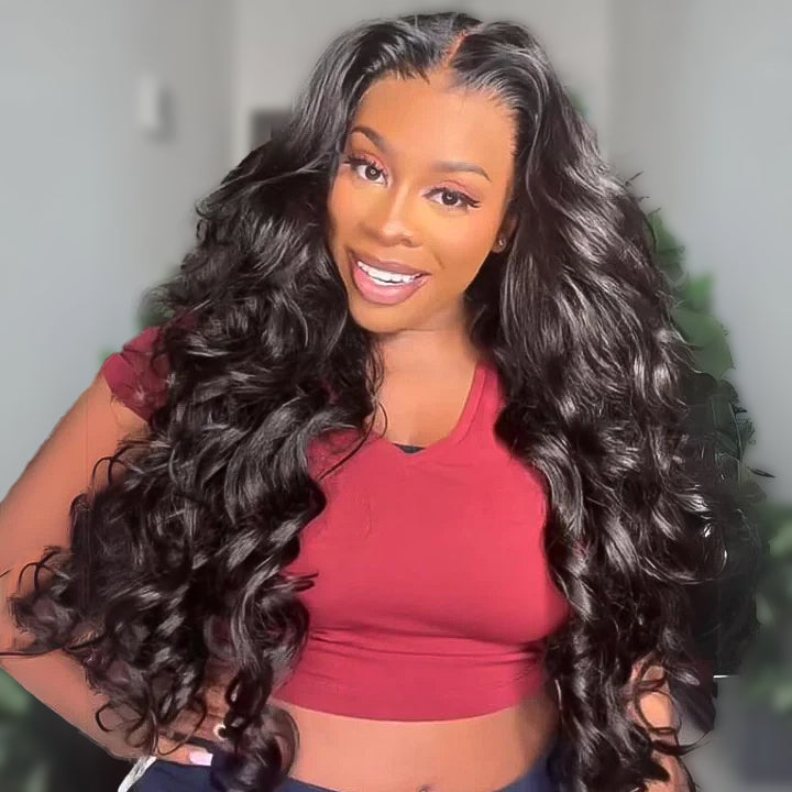 Pre Everything Loose Wave Lace Front Wigs with Curtain Bangs Clear Transparent HD Lace Glueless Wig Flash Sale-Onime Hair
