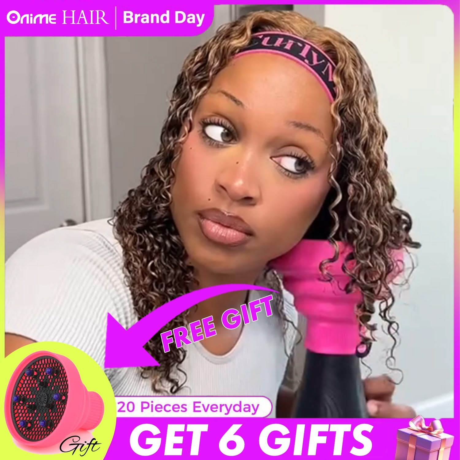Onimehair™ Wear Go Glueless Highlights Ombre Hair Pre-cut HD Lace onimehair Curly Wig - Onime Hair