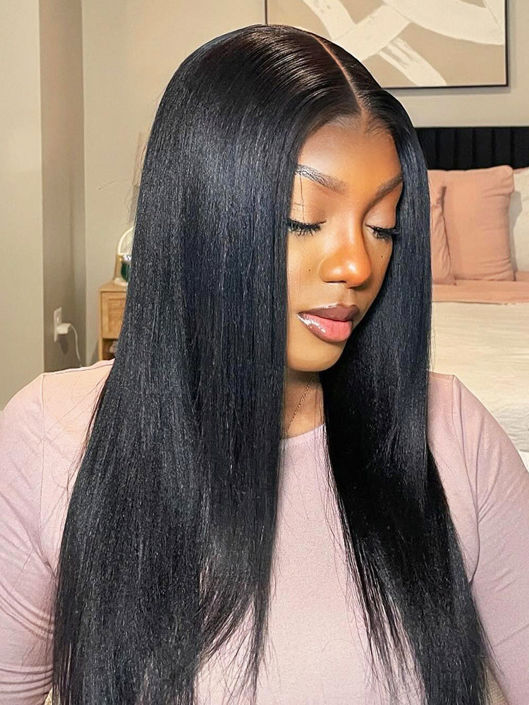 Onimehair™ 3 In 1 Half Wig Yaki Straight Glueless Install Half Wig With Draw-string Beginner Friendly