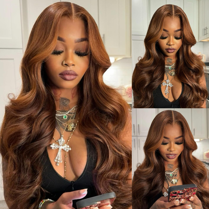 Onimehair™Highlight Light Brown Glueless 7x5 / 13x4 Lace Front Wig Human Hair Loose Wave Clear Transparent Lace Front Colored Wigs Human Hair Pre Plucked 