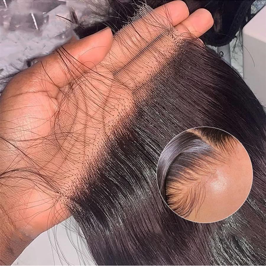 4x4 HD lace closure straight human hair in natural black, 14-18 inches, showcasing a realistic skin-like appearance.