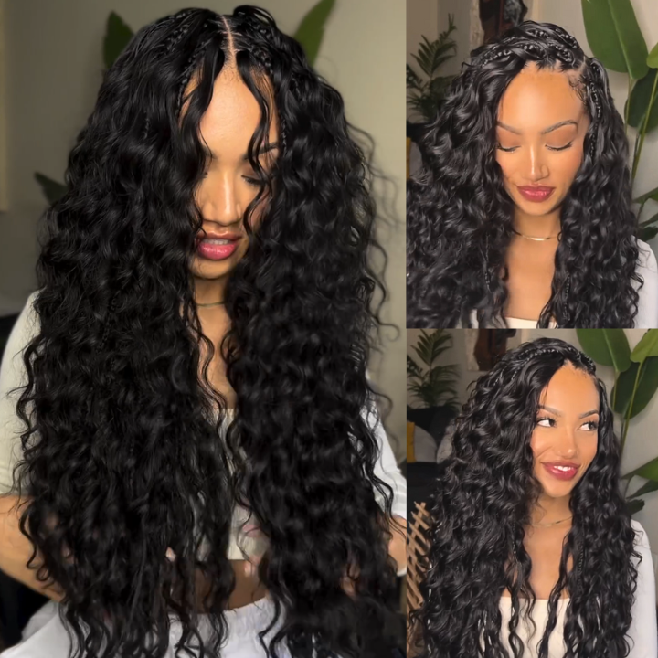 Onimehair™Glueless Exquisite Long Loose Curls with Braided Parting 7x5 / 13x4 HD Transparent Lace Front Human Hair Wig-Amanda Hair