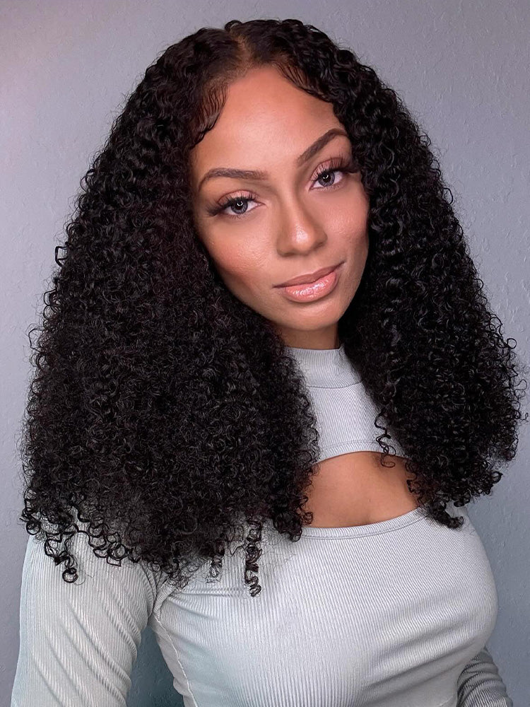 Onimehair™ V Part Glueless No Leave Out Afro onimehair Curly Human Hair Wig Pre-plucked Beginner Friendly