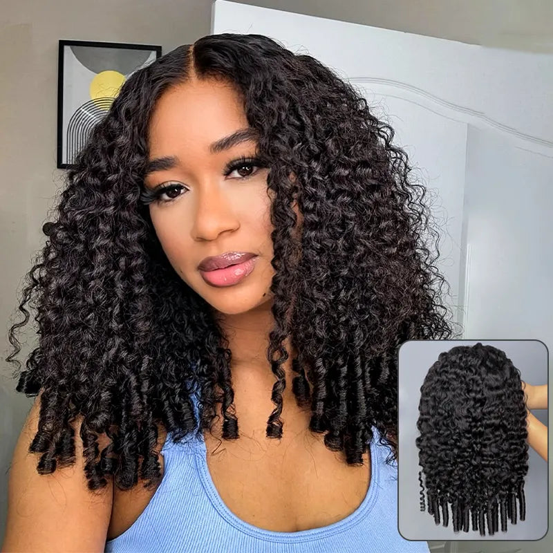 Onimehair™ Burmese Curly Spiral Curls End Glueless 13x6 Lace Wig Flexible Fit Drawstring Put On And Go Natural Hairline