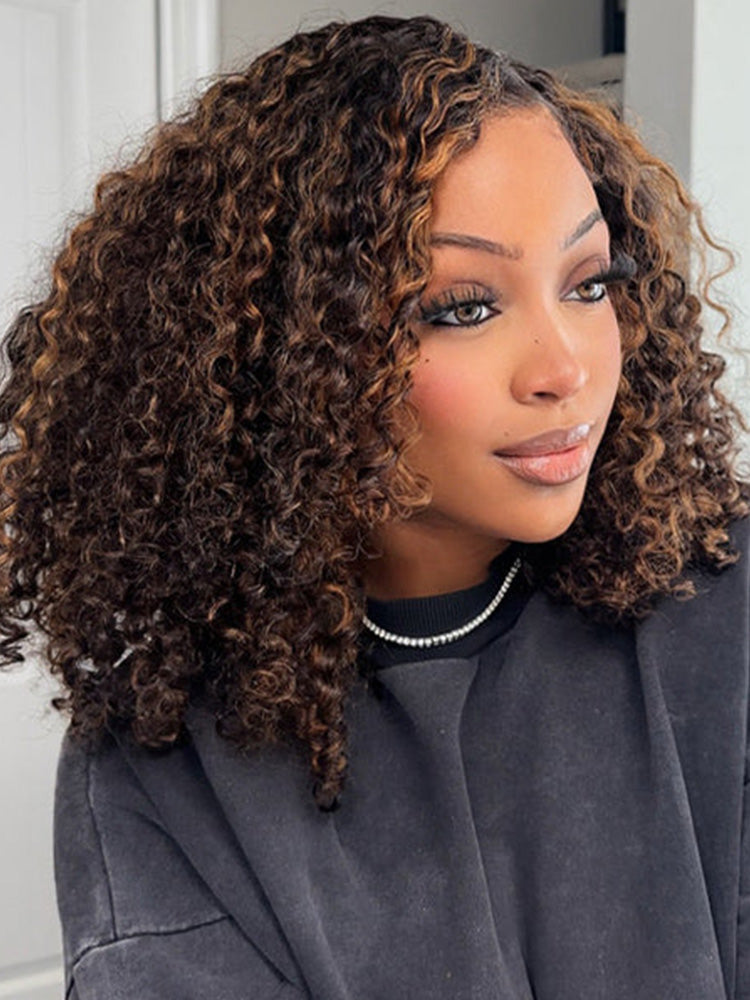 Onimehair™ Wear Go Glueless Balayage Highlight Ombre Brown Water Wave Wig Pre-plucked