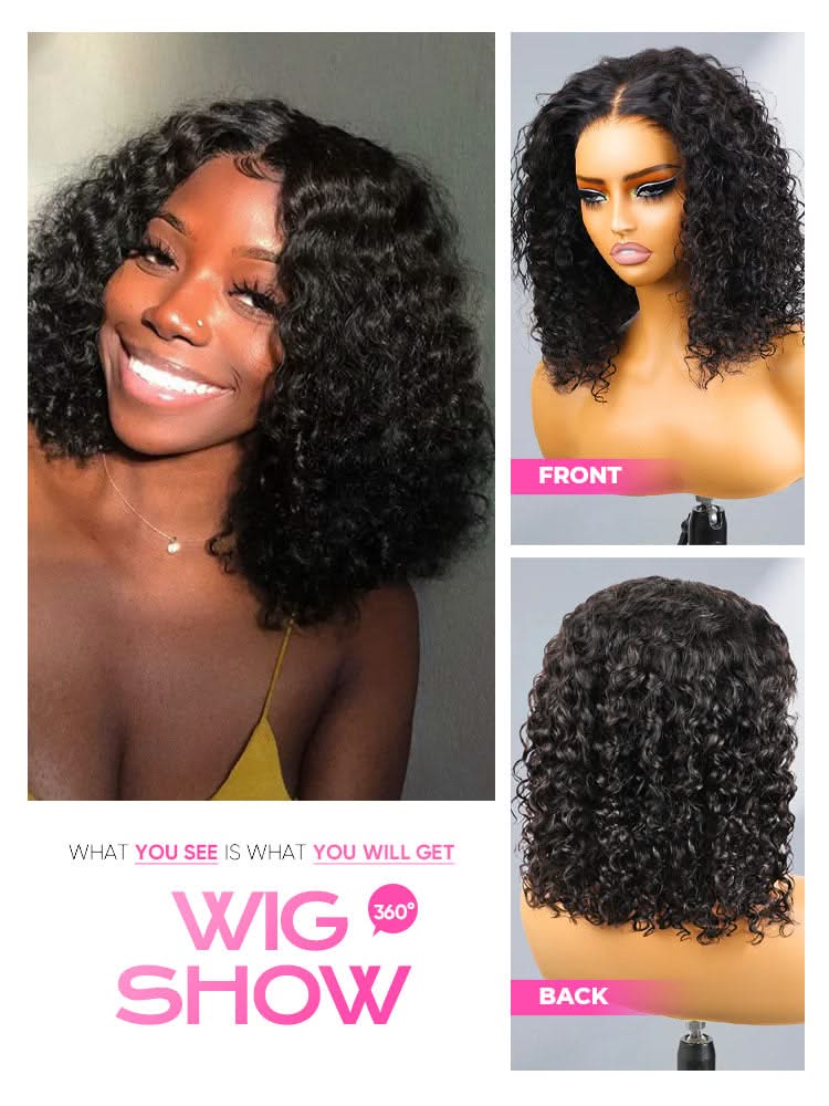 Onimehair™ Water Wave Bob Glueless Wig Wear Go 13x4 HD Lace Pre Cut Lace Wig - Onime Hair