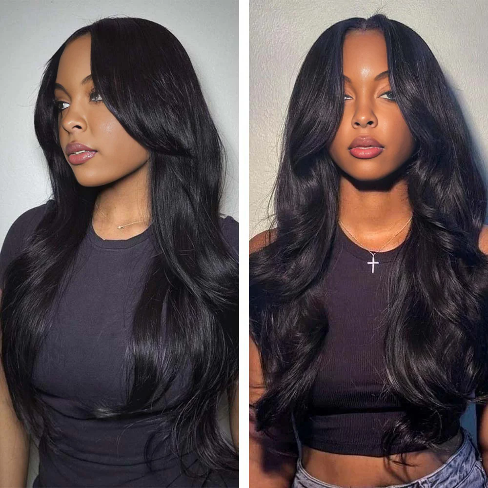 Onime Seamless Clip in Hair Extensions Super Flat Yaki Straight #1 Jet Black Real Human Hair