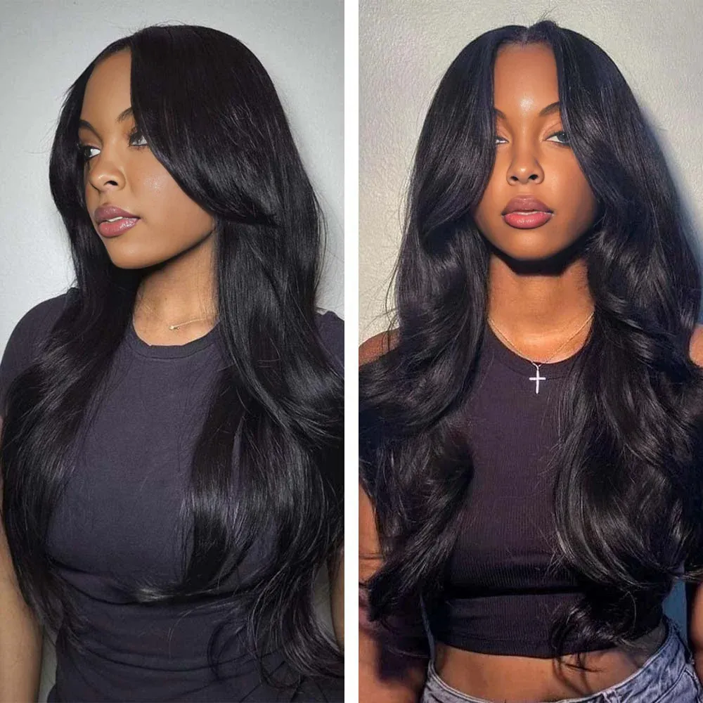 Onime Seamless Clip in Hair Extensions Super Flat Yaki Straight #1 Jet Black Real Human Hair