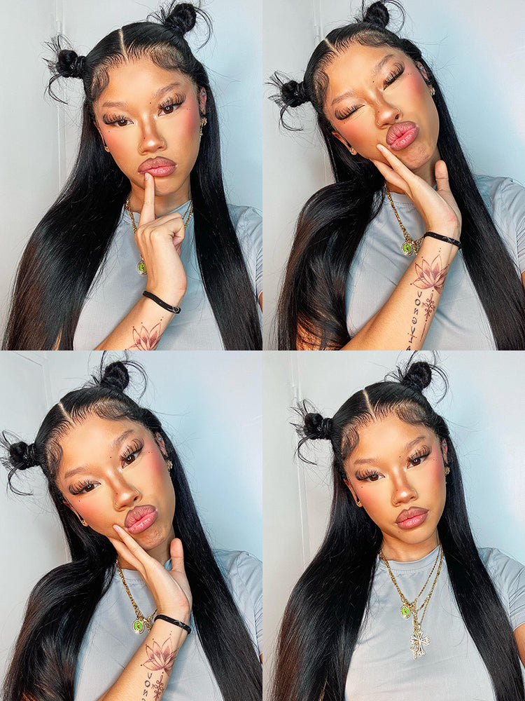 Onimehair™ 360 Lace Wear Go Pre-Bleached Straight Human Hair Glueless Wigs Pre-Plucked Lace Front Wig