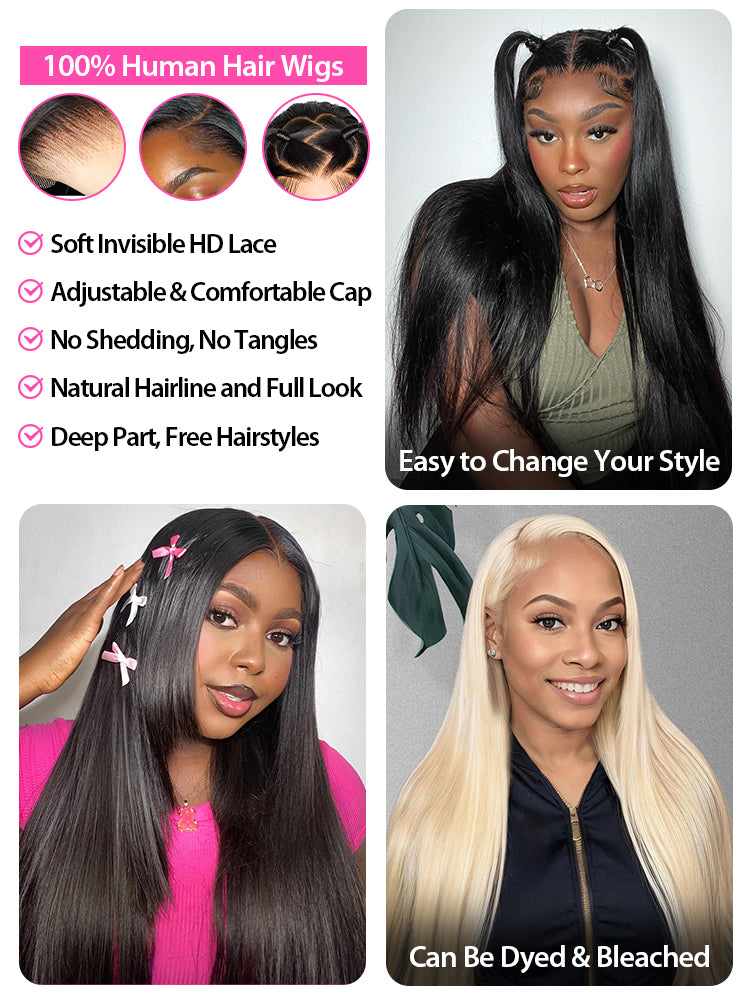 Onimehair™ Pre-bleached 13x4 Swiss HD Lace/Transparent Lace Wigs Straight Long Hair Lace Front Wigs
