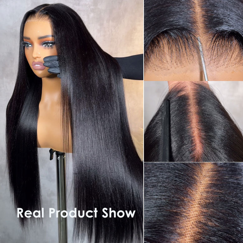 Onimehair™ Straight 7x5 Glueless Lace Natural Black Color Put On and Go Invisi Drawstring Human Hair Wigs