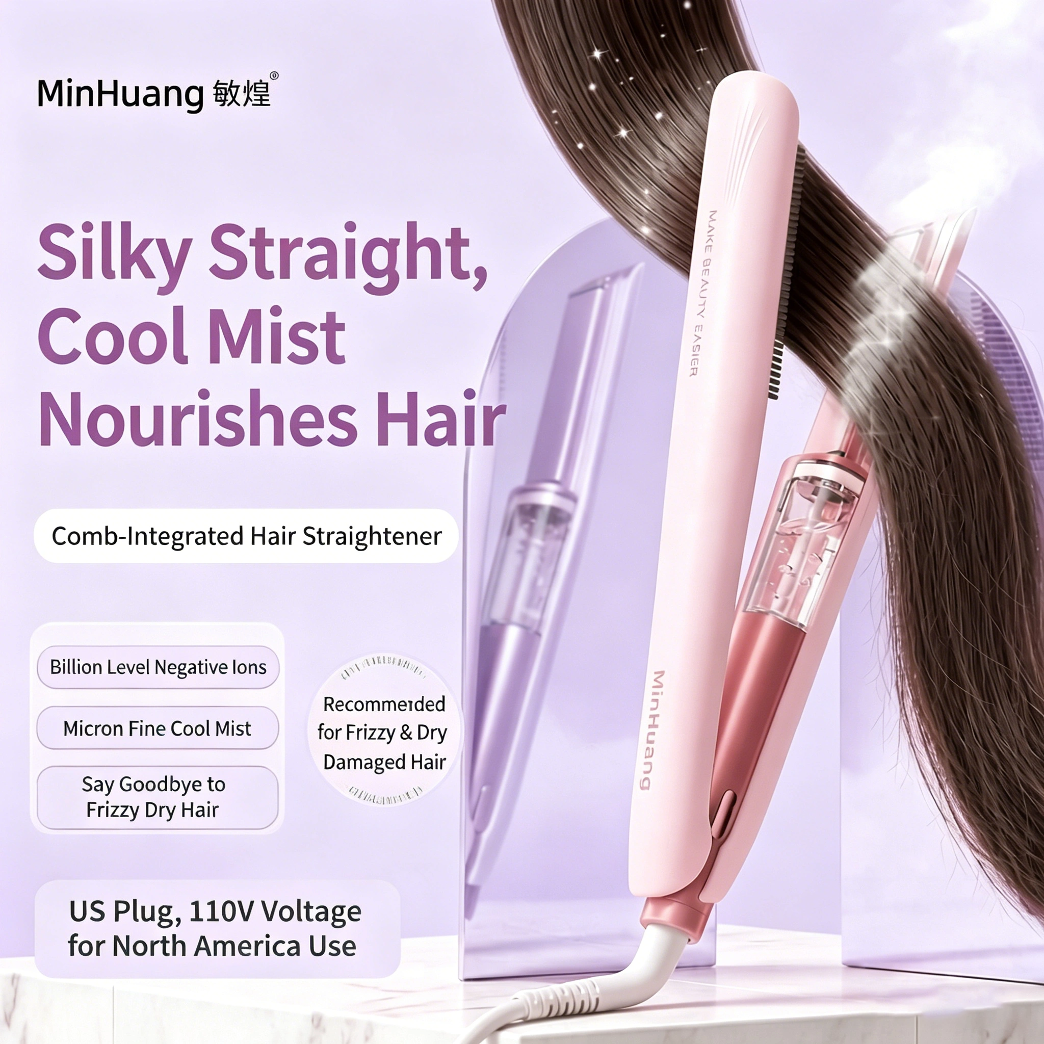 Steam Flat Iron - 2 in 1 Straightener & Curler with Negative Ions