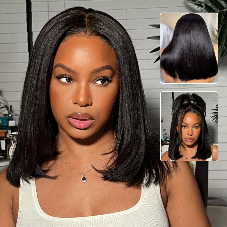 Onimehair™ Straight 7x5 Glueless Lace Natural Black Color Put On and Go Invisi Drawstring Human Hair Wigs