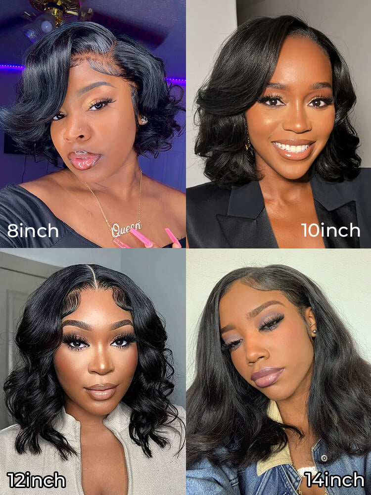 Onimehair™ Pre-bleached Body Wave Hair Wear Go Bob Wig 7x5 Pre-cut HD Lace Pre-plucked