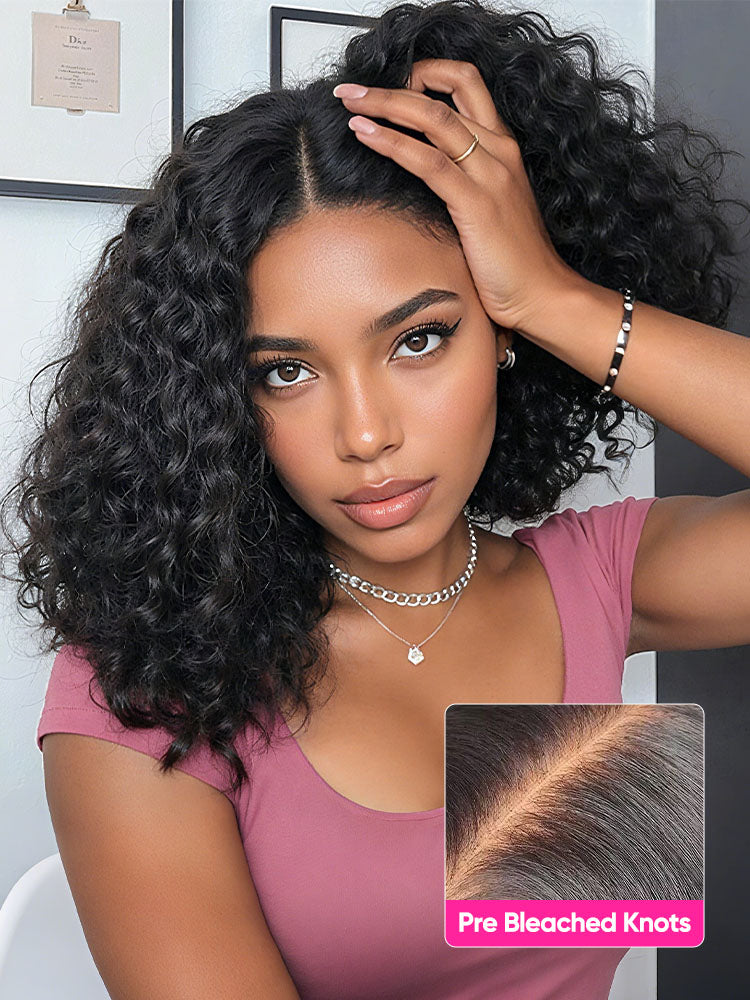 Onimehair™ Water Wave Bob Glueless Wig Wear Go 7x5 HD Lace Pre Cut Lace Wig