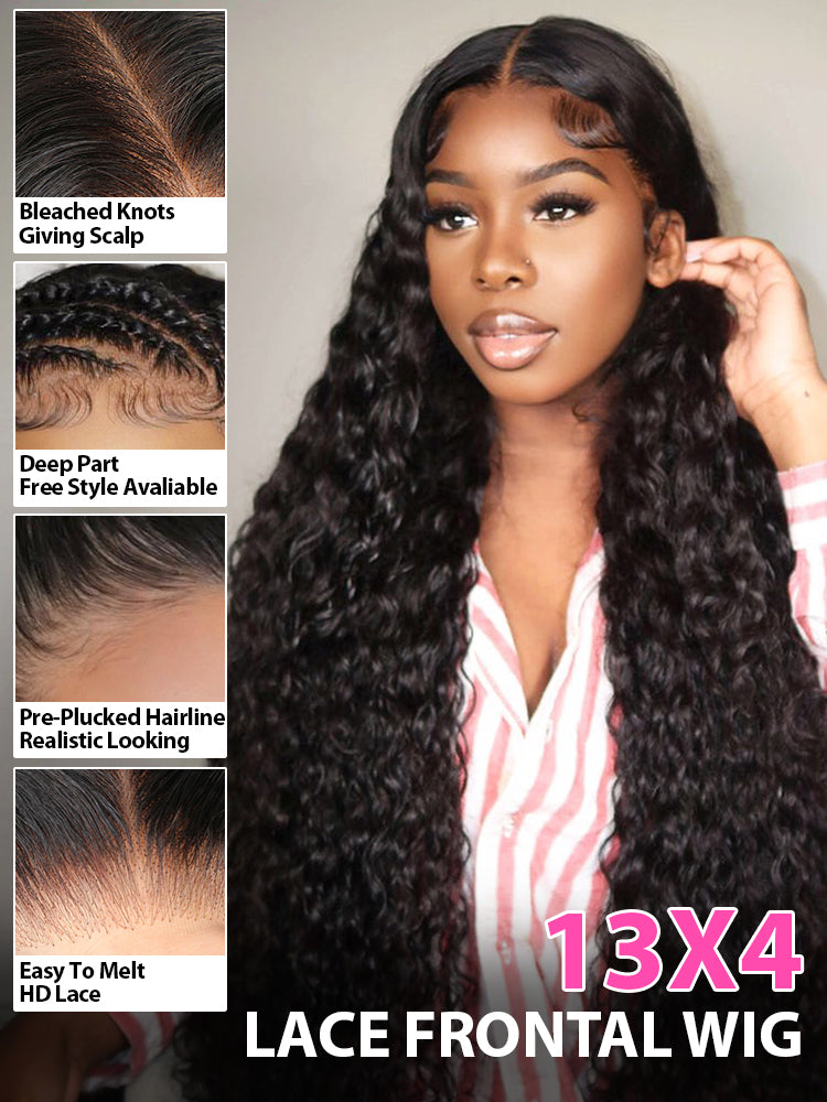 Onimehair™ 13x4 Swiss HD Lace Frontal Pre-bleached Water Wave Hair Pre plucked Lace Front Wigs